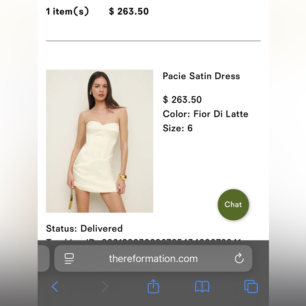 Reformation Pacie Satin Dress Ivory - Size 6